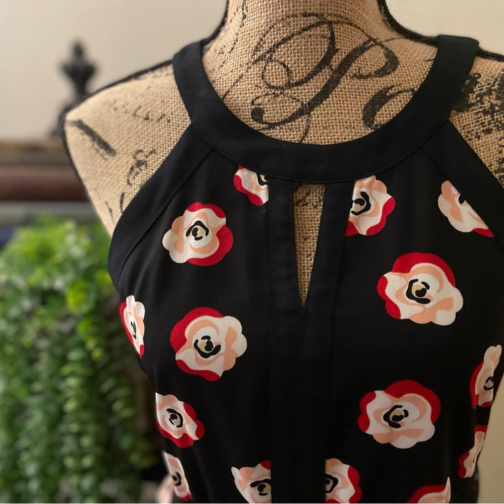 Elle Black Dress with Red and White Floral Pattern